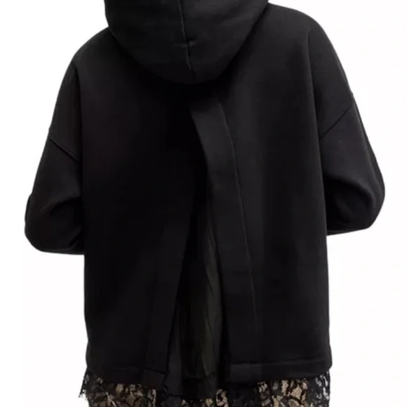 🖤🤘NWT!!! All Saints "Lee" Black Lace Open Back Hoodie - Picture 2 of 10